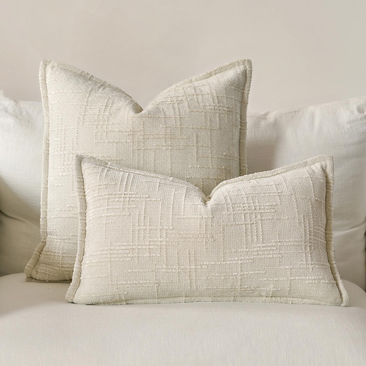 Eenvoudige Comfortabele Kussensloop Chenille Bamboe Gewrichtsgaren Rand Gedrukt Bank Gooi Kussensloop Effen Kleur Hoofdeinde Kussensloop 30x50cm