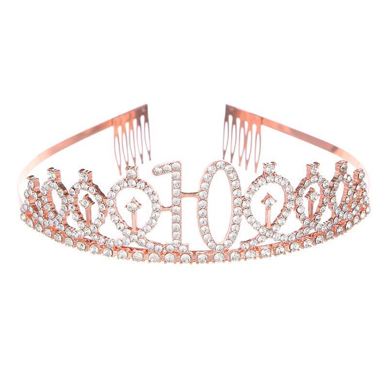 First Birthday Number Crown Water Diamond Headband  Ball Hair Accessory Anti Slip Cake  Decoration Alloy Hair Band