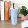 470 ml Wheat Straw Water Cup with Straw Multi Functional Double Lid   Coffee Mug Pink