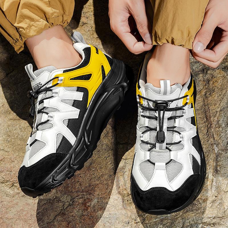 Light luxury four-season retro running shoes low-top leather large-size wide-head shoes all-terrain outdoor sports shoes