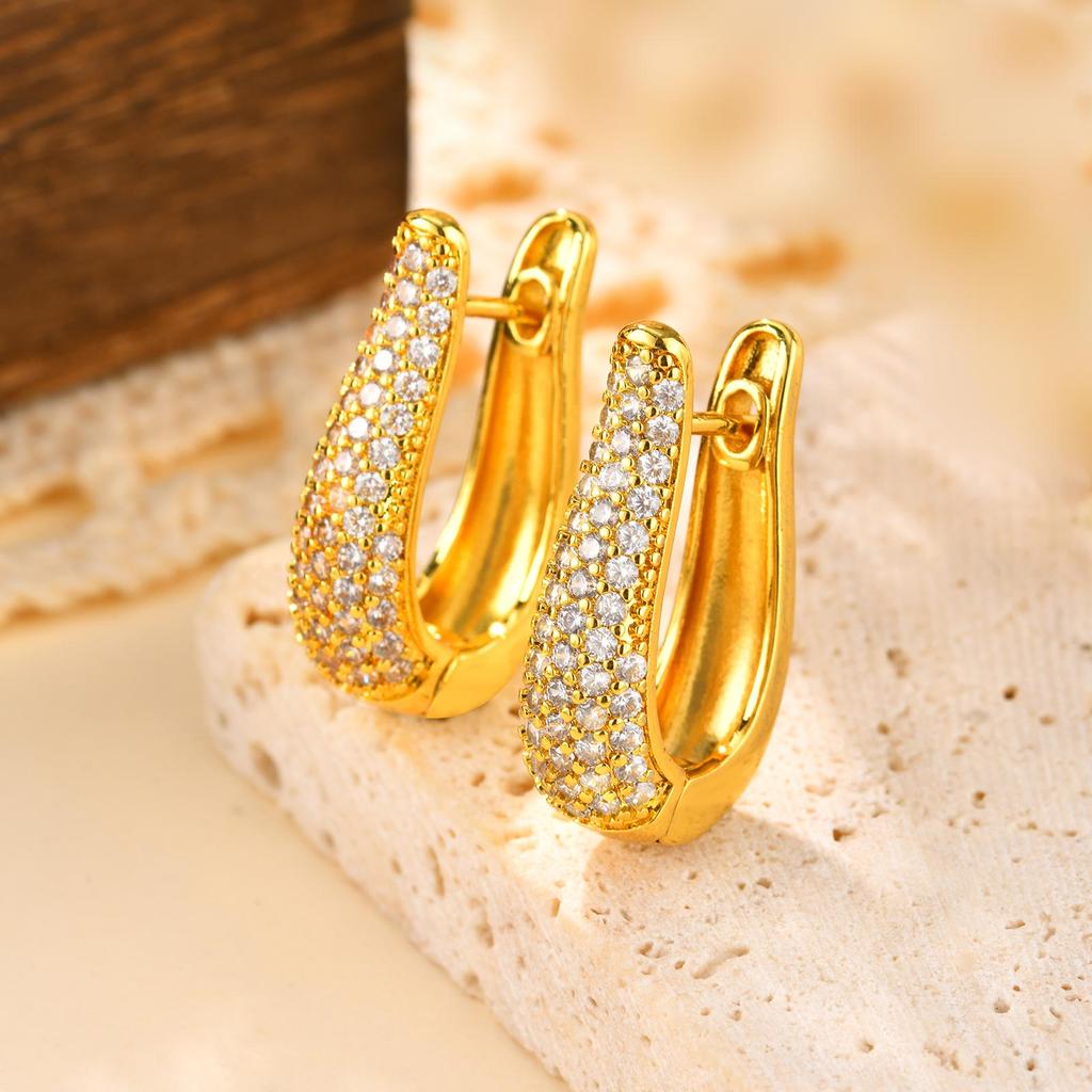 Exquisite Zircon U-shaped Earrings for Women,18K Gold Color Hoop Earrings,Classic Geometric Jewelry Gifts