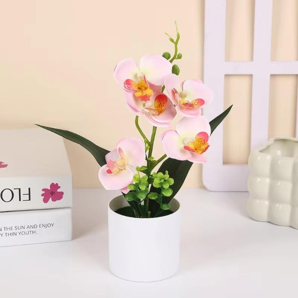 Multicolor Simulation Bonsai Accessories Faux Phalaenopsis Potted  Home Office Decoration