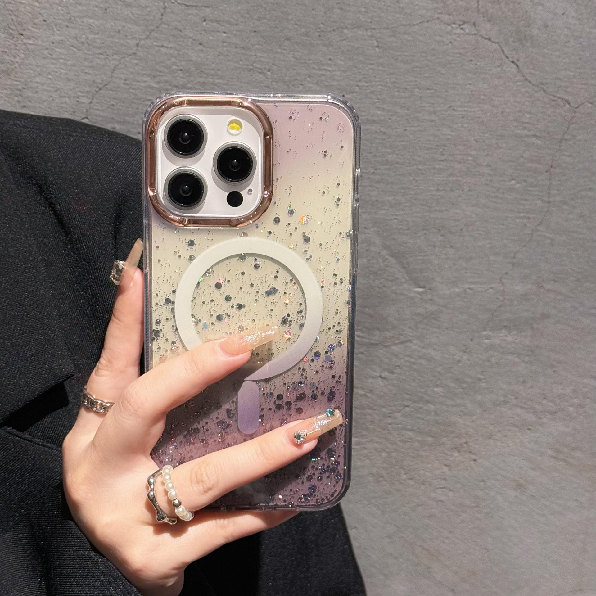 Apple iPhone 16/17 Pro Gradient Glitter Magnetic Case - Full-Coverage for Pro Max 17 чёрный