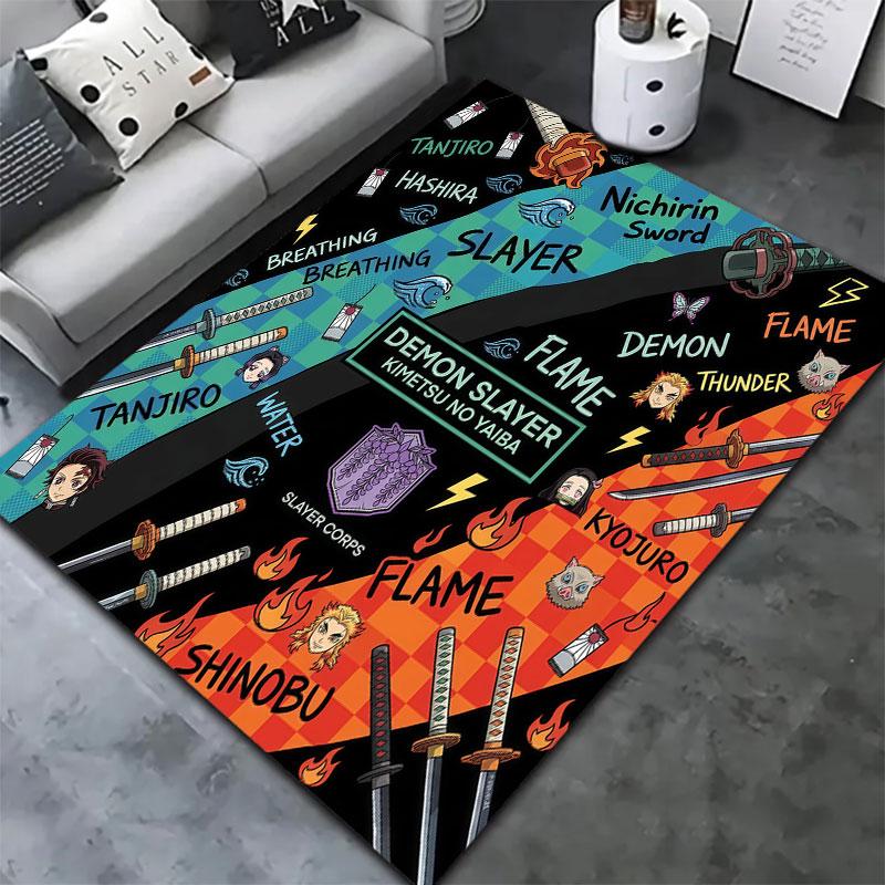Tappeto Demon Slayer per Soggiorno Camera da Letto Casa Decorazione Divano Gioco Bambini Tappetino Antiscivolo per Pavimento