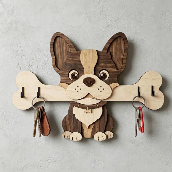 Colgador de llaves, Montado en la pared, Diseño sin perforaciones, con Gancho de almacenamiento con forma de perro de dibujos animados, Portallaves resistente, a prueba de humedad, que ahorra espacio, para el hogar, la cocina