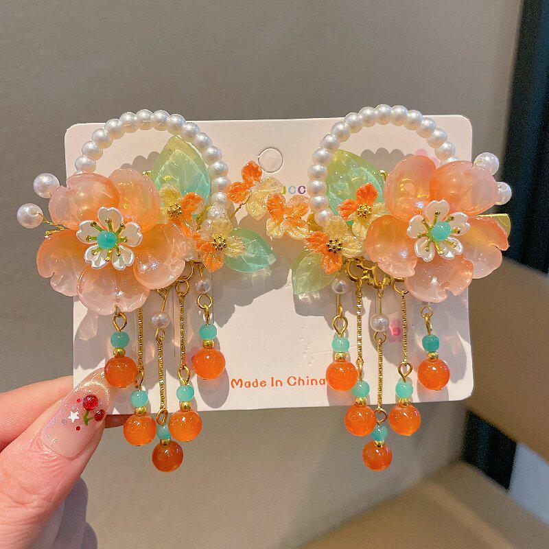 Girls' Hanfu Hair Accessories: Princess Tassels, Flowers & Butterflies Clips
