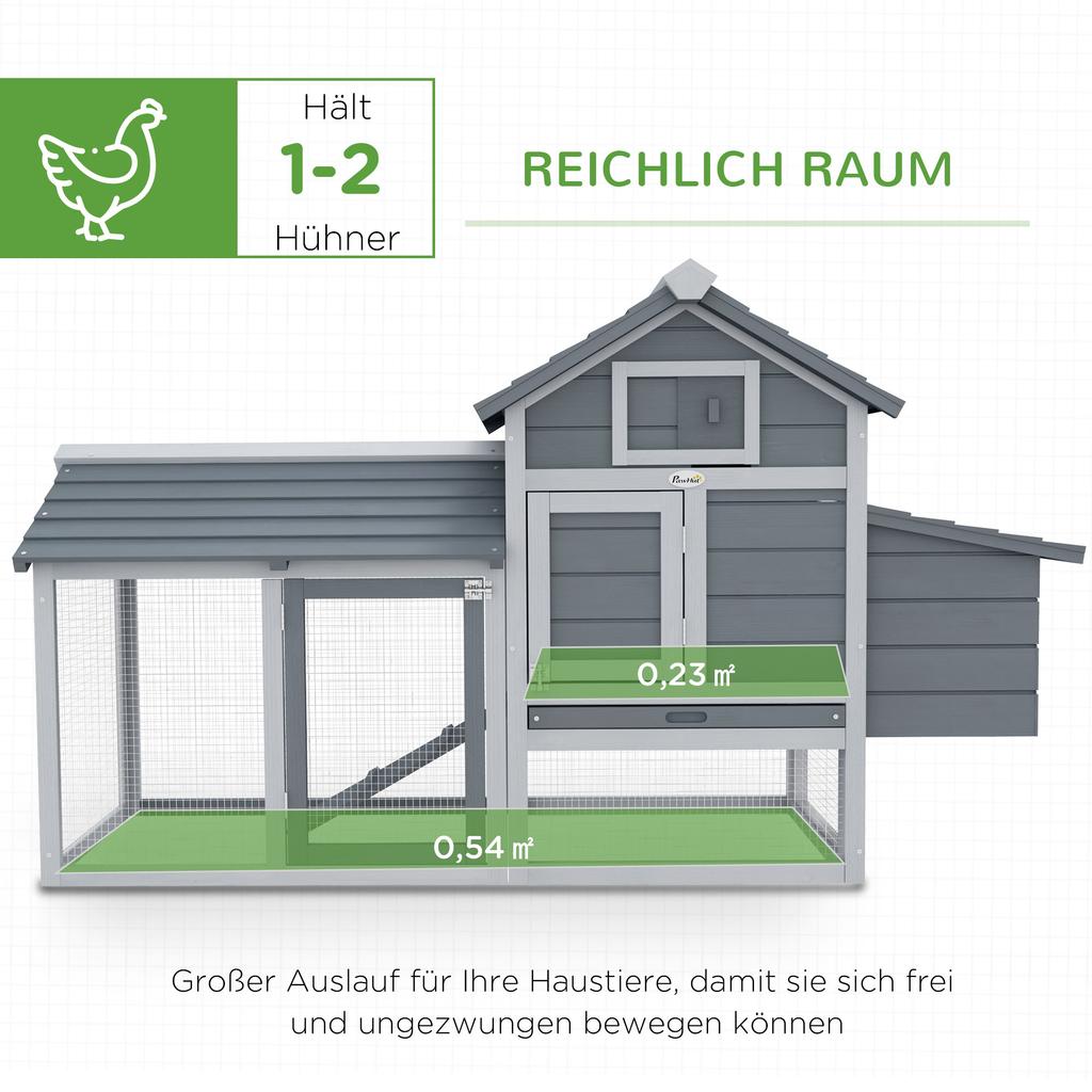 Dwarf chicken coop with run nesting box removable floor tray 150.5 cm x 54 cm x 87 cm natural wood gray