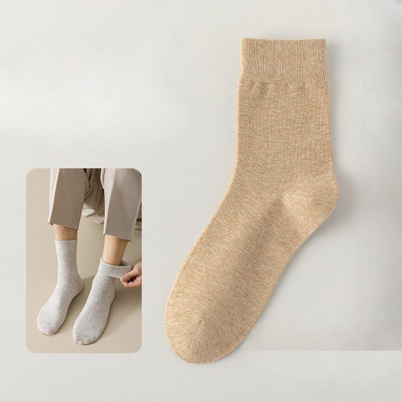 Men's Spring-Autumn Mid-Calf Sweater Cotton Socks with Wicking and Antimicrobial Properties, Pure Color, Business Use