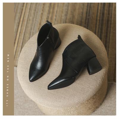 Fashion Women's Boots Fashionable and Versatile Medium Heel Short Boots Spring New Korean Version Thick Heel Pointed Thin Single Boots
