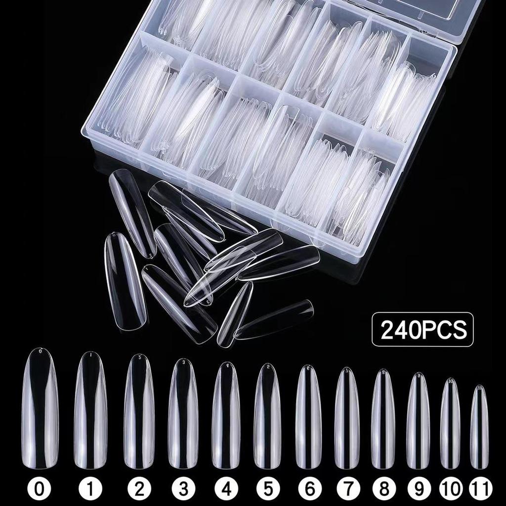 Nail Art Tips - 240-Piece Box, Long Denim, Ballet, Trapezoidal & Oval False Nails