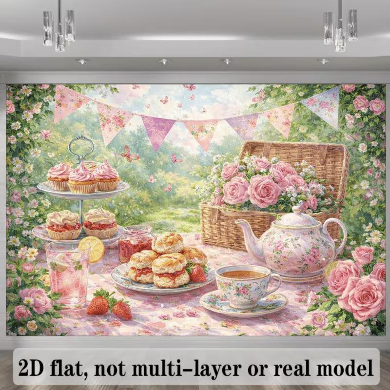 2D Afternoon Tea Party Backdrop Floral Teapot Photo Booth Background