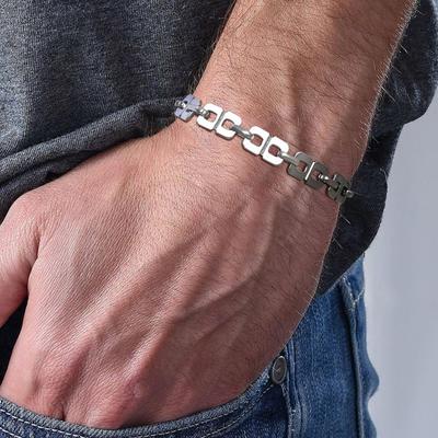 Man Bracelets Silver Color  Rectangle Chain Punk Rock Wristband Stainless Steel Jewelry Gift For Dad Boyfriend Valentine's Day