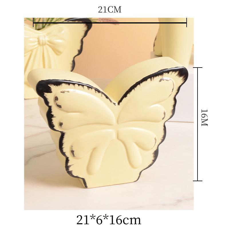 Cute Butterfly Ceramic Vase Bowknot Plant Pot Table Decoration Flowers Arrangement Artificial Flower Vases Room Aesthetic Decor