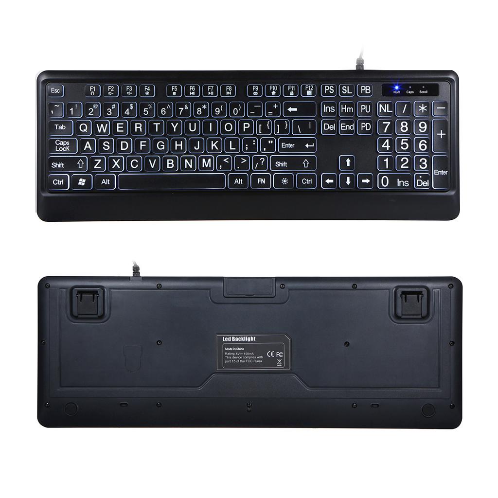 USB Interface Large Print Backlit Wired Keyboard