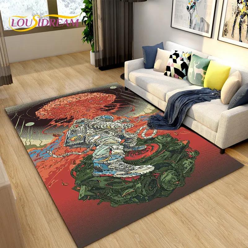 Tappeto Area Tappeto Cartoon Astronauta Spaziale 3D, Tappeto per Soggiorno Camera da Letto dei Bambini Divano Zerbino Decorazione, Tappetino Antiscivolo per Bambini