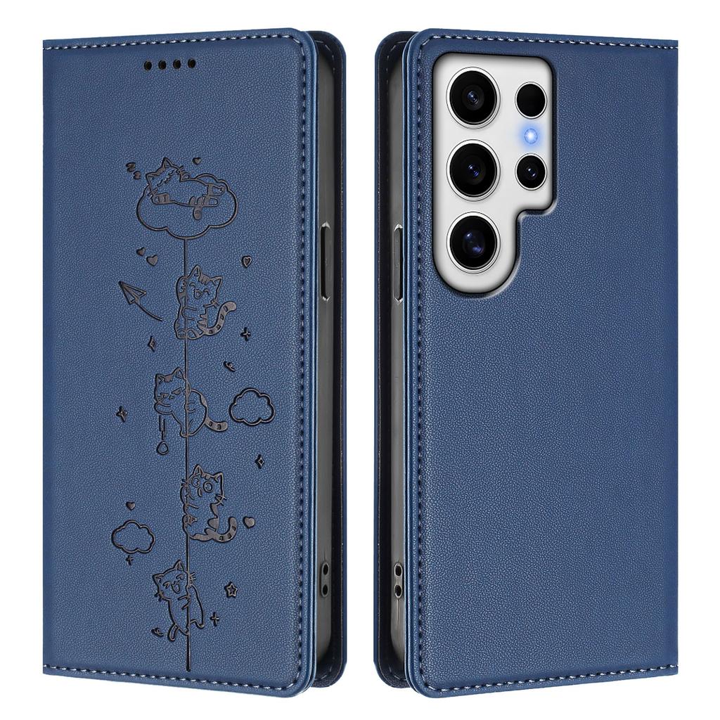 For Samsung Galaxy S24 Ultra Case RFID Blocking Wallet Stand Imprinted Cat Pattern Leather Phone Cover
