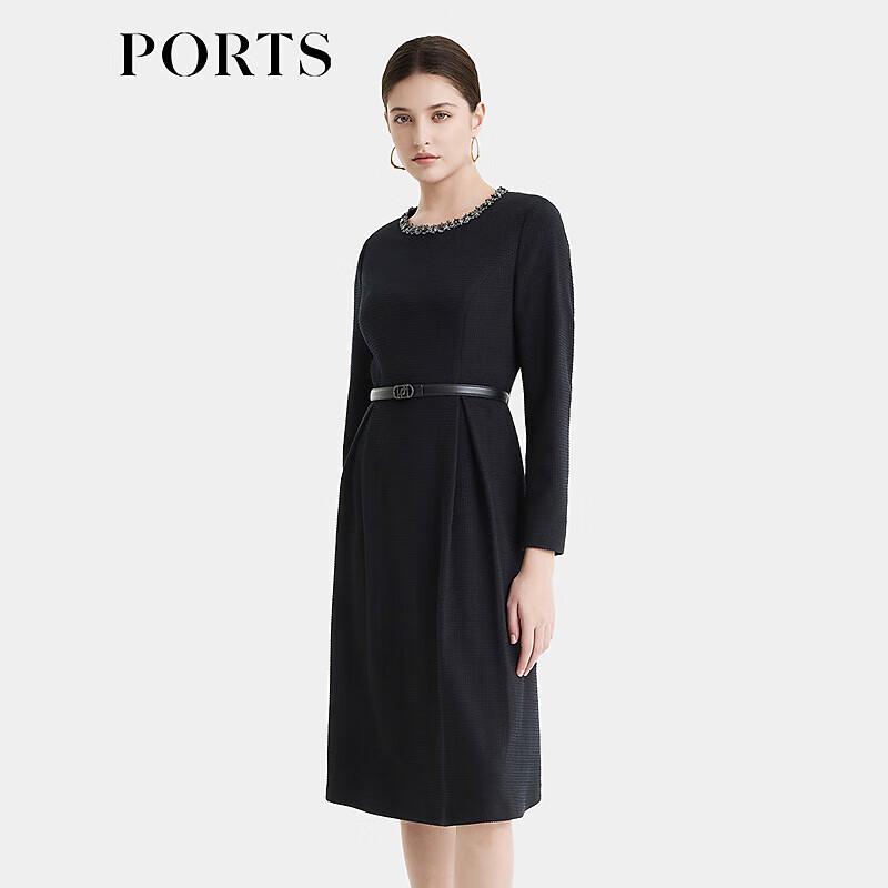 PORTS Women's 2024 Autumn/Winter Elegant Beaded Cinched-Waist Dress