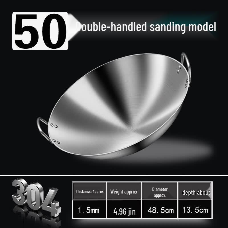50CM Ying Tang 304 Stainless Steel Double-Handle Wok
