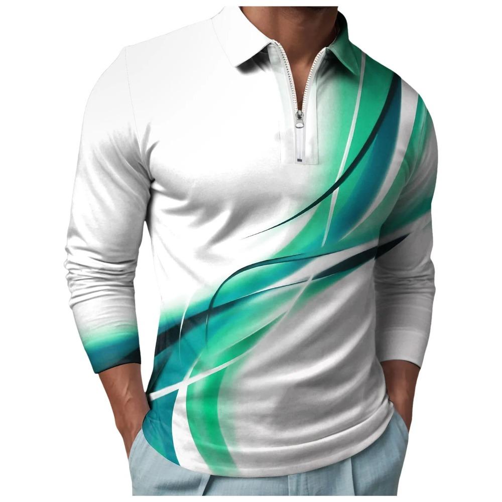 

Patchwork Pattern Print Polo Shirt for Men Ventilate Lapel Golf Wear Men s T-Shirt Top Comfort Zipper Sport Long Sleeve Clothing S