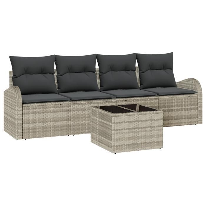 VidaXL Ensemble de canapé de jardin 5 pièces avec coussins en rattan synthétique gris clair 3345912