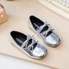 Girls Leather Shoe for Party Wedding Classic Children Flats Princess Shoes with Bow-knot Fashion Kids Black Ballet Shoes 2024