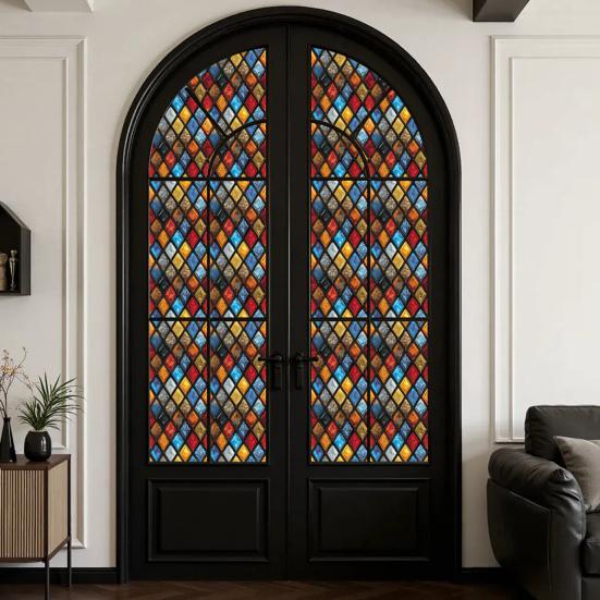 Yousheng Vintage Stained Glass Sticker Removable Waterproof Static Window Cling Home Office Room Church Decorative Privacy Window Film