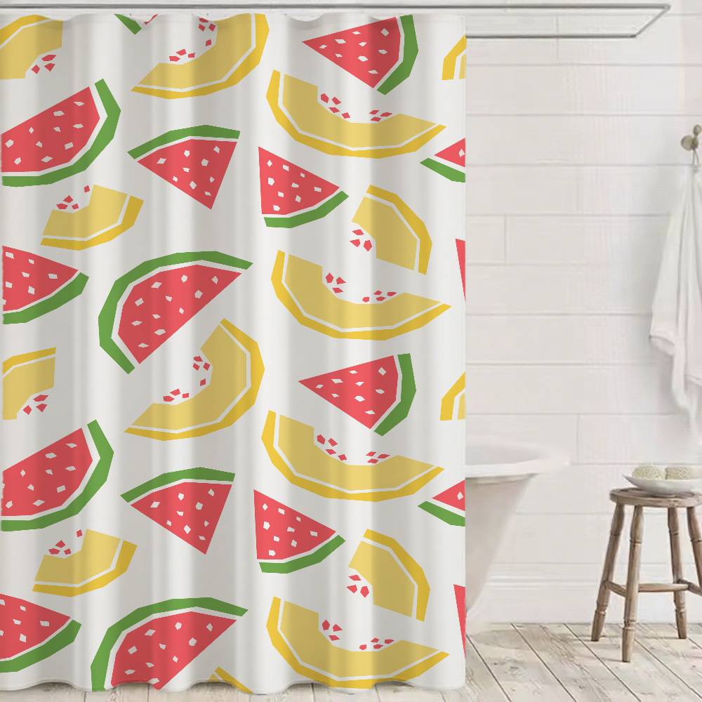Fruit Watermelon Pattern Print Bathing Curtain Bathroom Shower Curtain Waterproof With 12 Hooks Home Deco