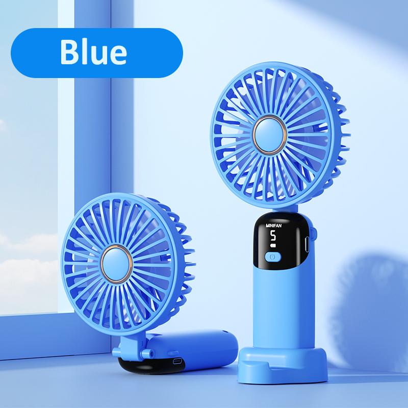 Handheld Fan Portable Neck Hanging Fan 5 Speed USB Rechargeable with Phone Stand and Display Screen Mini Foldable Fan for Travel