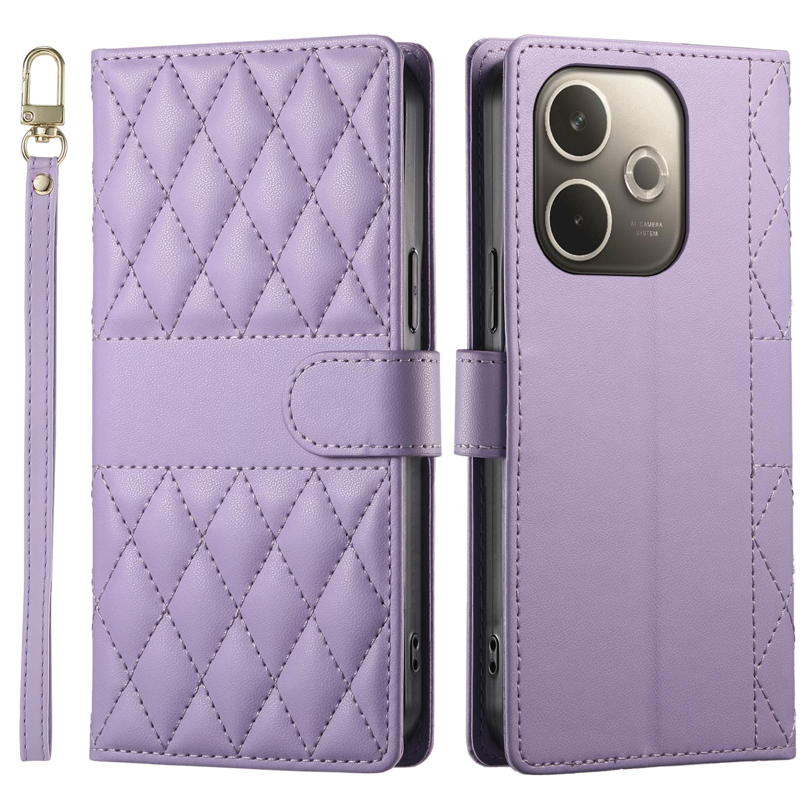 

Для Oppo A5 Pro 5G Чохол Ромбова прошивка Гаманець Підставка Шкіряний Чохол для телефону з Довгим/Коротким ремінцем Purple