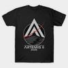 Tricou Negru cu Imprimeu pentru Bărbați Artemis II 2026 Inspirat de Misiunea Lunară Emblema Spațială Imprimare pe Hârtie de Transfer Fără Tăiere Tricou din Bumbac
