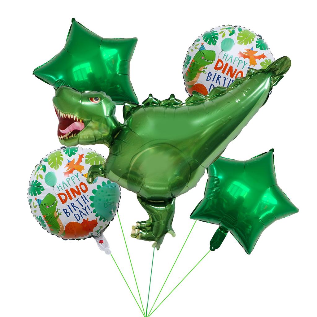 5-Piece Dinosaur Aluminum Film Balloon Set Birthday Hat Dinosaur Tyrannosaurus Rex Children'S Birthday Party Decorative Balloon