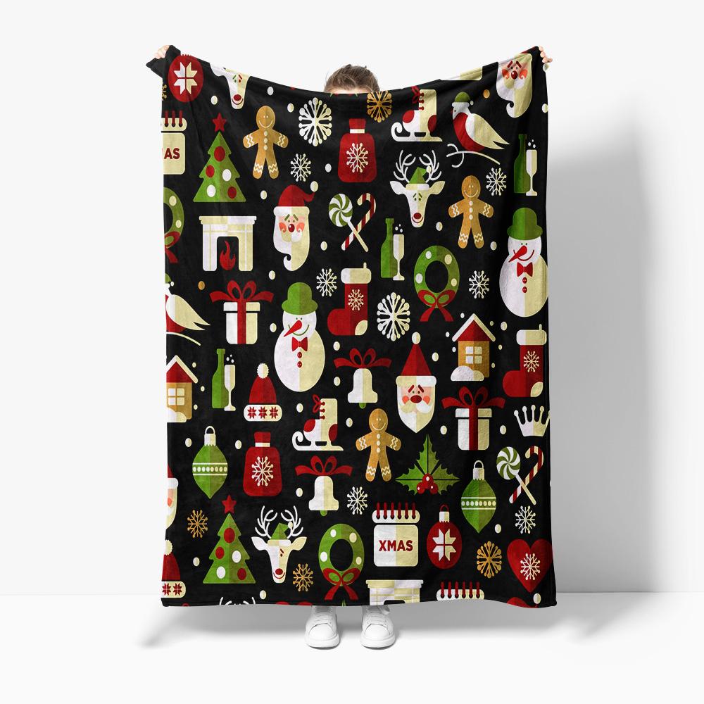 Cozy Christmas Throw Blanket Reversible Festive Flannel Plush Warm Winter Bedspread Holiday Decor Gift Home 60x80