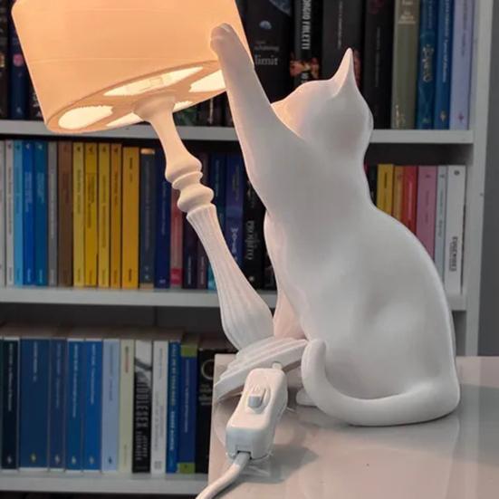Naughty Cat Table Lamp 3D Printed Cat Tipping Night Light Creative Bedside Light for Living Room Bedroom Home Decor