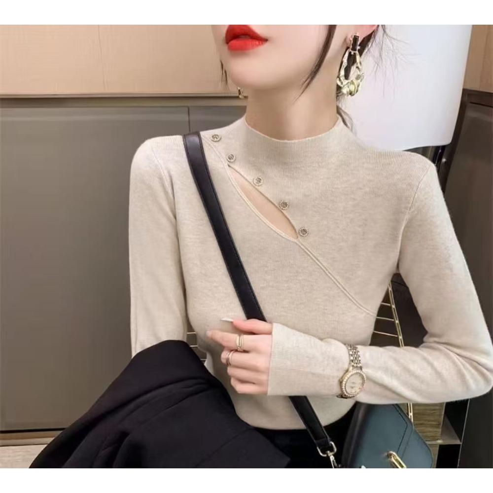 Women's Half High Neck Sweater Autumn and Winter Western Korean Style Sweater Inner Knit Sweater