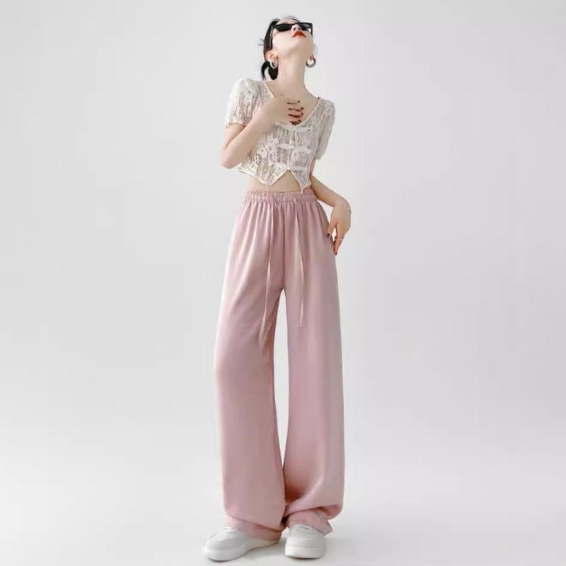 Hand Grab Flower Ice Silk Wide Leg Pants Women's Spring and Summer Thin New Casual Loose Straight Texture Yamamoto Long Pants