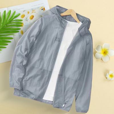 Men Sunscreen Jacket with Elastic Cuffs Hood Zipper Breathable Outdoor Sun Protection Outerwear Lightweight Versatile Wear