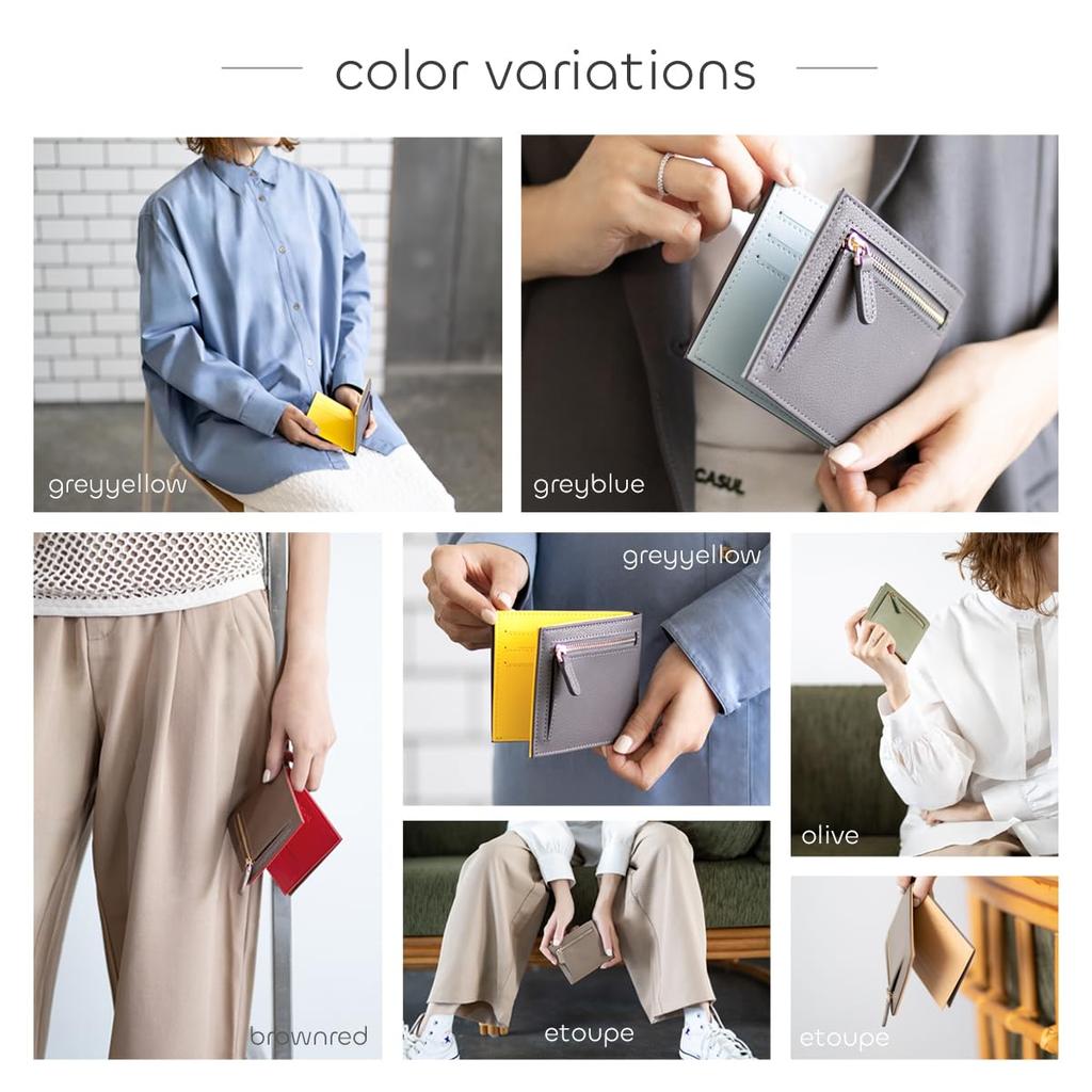 RafiCaro Slim Bifold Wallet for Large Cowhide Popular YKK Mini Olive Women, Capacity, Compact, Slim, Leather, Zipper, Wallet,