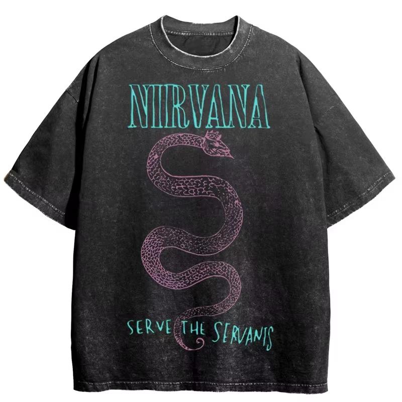 Nirvana Rock Band Maglietta Lavata Vintage Uomo Donna Estate Abbigliamento in Cotone Hip Hop Moda Girocollo Manica Corta Top Unisex