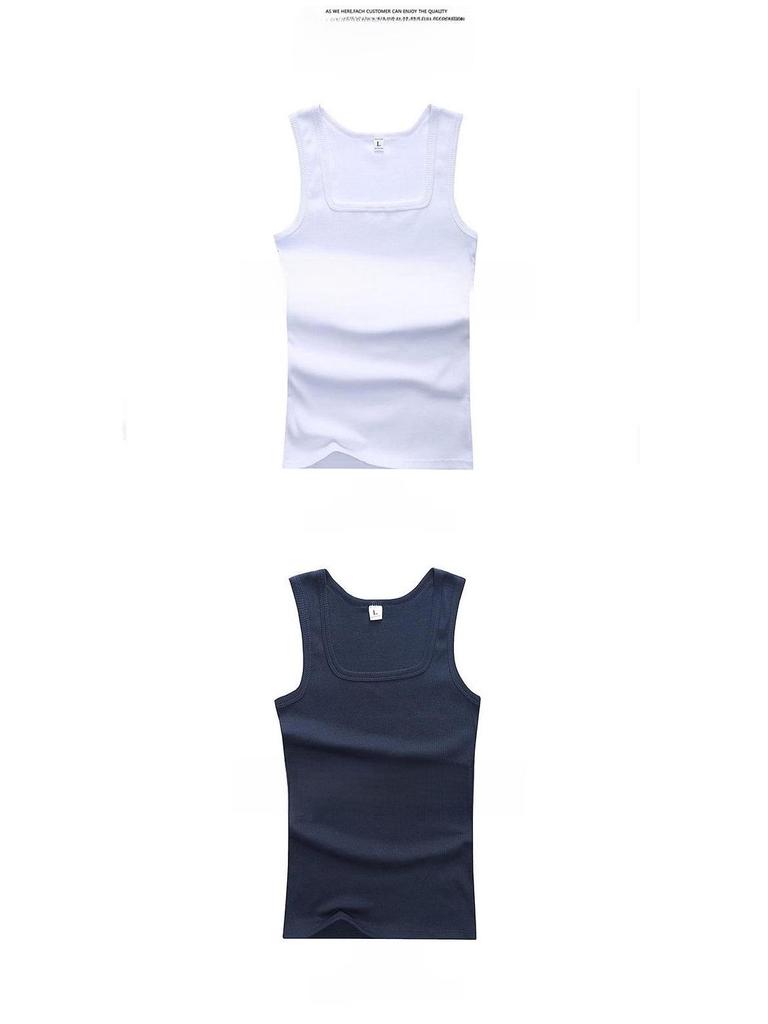 Men's Korean Style Slim Fit Cotton Square Collar Vest for Summer
