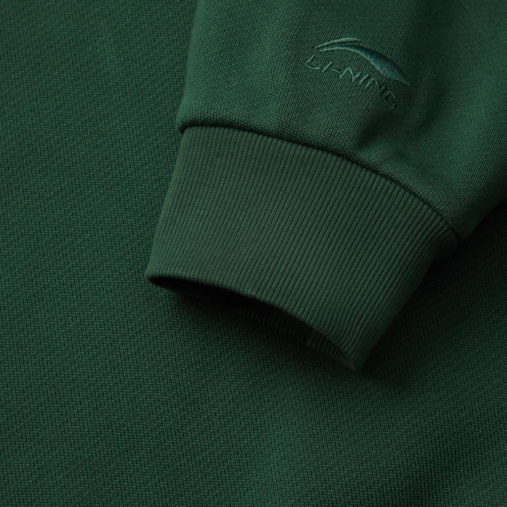 Li Ning Sports Lifestyle Series Letter Print Pullover Warm Casual Long Sleeve Crewneck Fleece Sweatshirt Unisex Sweatshirt Maple-Green AWDU925-16