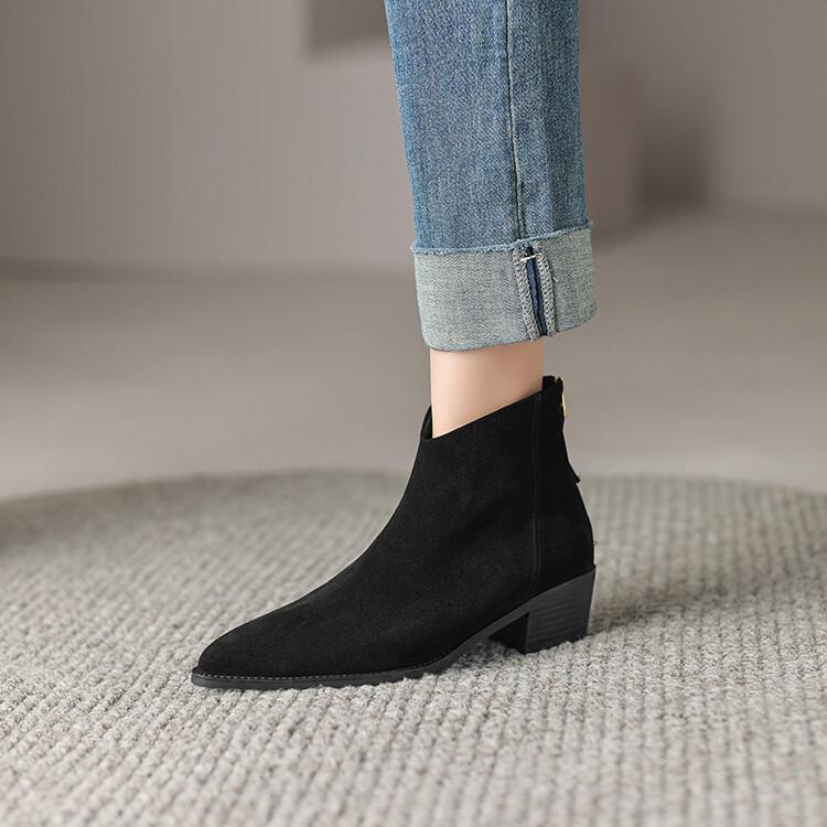 Fashion New Autumn Cow Suede Women Boots Pointed Toe Chunky Heel Boots for Women Winter Boots Women Versatile Ankle Boots Zapatos Mujer