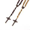 Wooden Beads Rosary Necklaces Christian Religious Cross Pendant Necklaces for Women Men Long Chain Jewelry Gift
