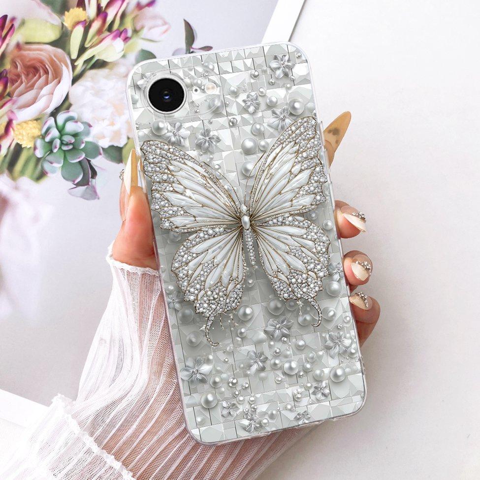 Transparent Cover For iPhone 16e Case Cute Kawaii Fashion Butterfly Funny Painted Casing A3212 A3409 A3410 A3408
