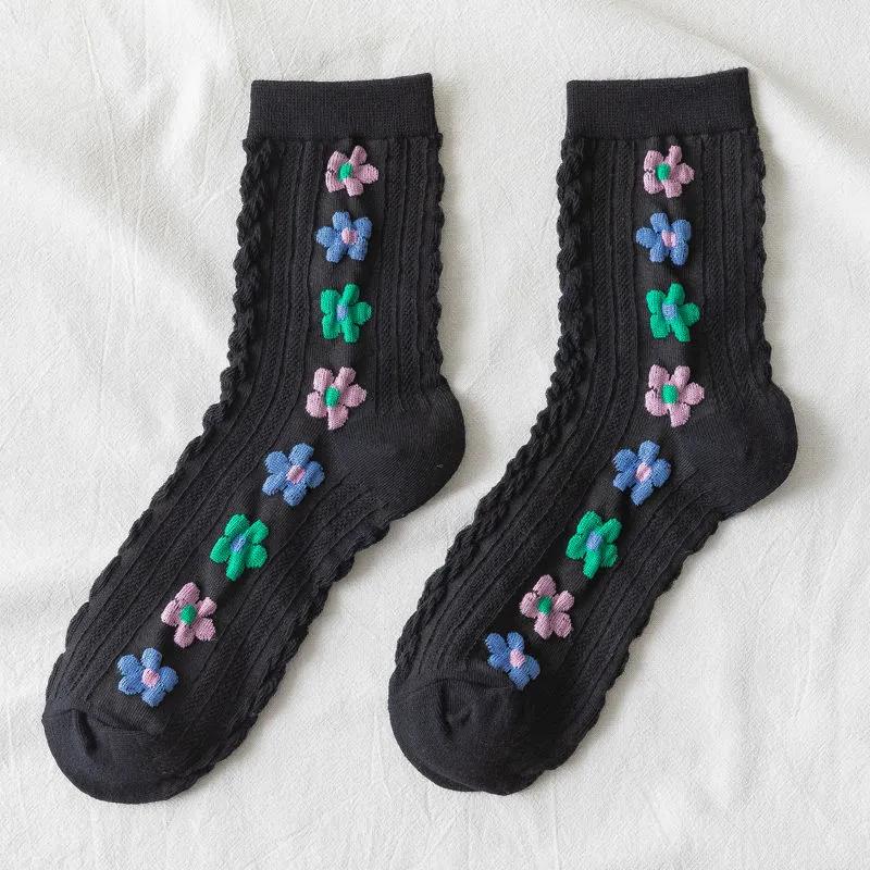 Three Pairs of Women's Socks Korean Fashion Plaid High Socks Autumn and Winter Retro Wild Pile Socks