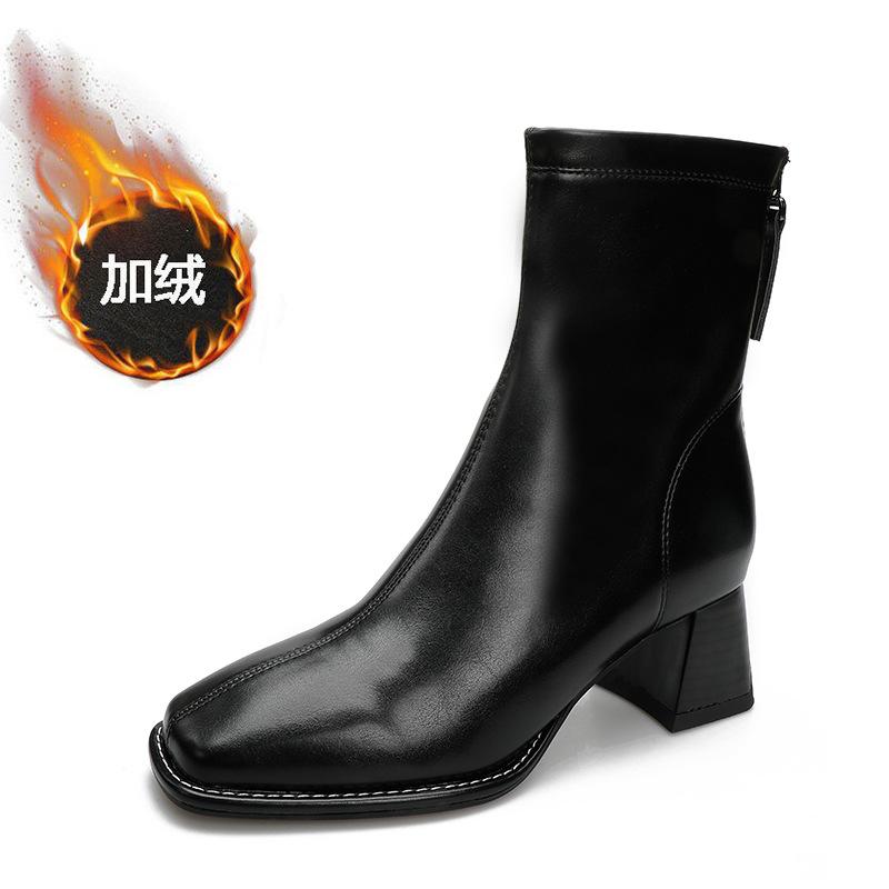 Short boots women's high heels new women's boots Martin boots rear zipper square heel single boots medium heel boots