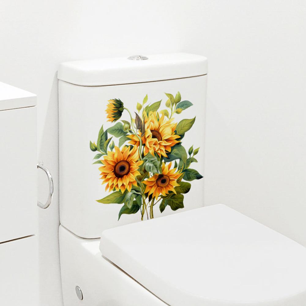 Waterproof Sunflower Toilet Wall Stickers - Self-Adhesive Bathroom Decoration