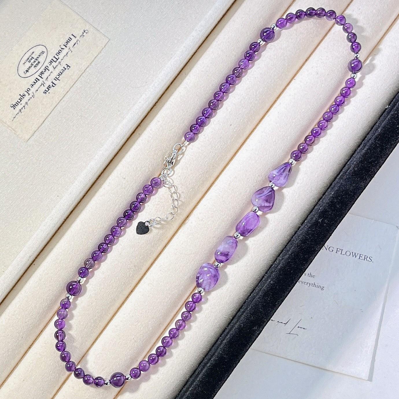 4Mm Natural Amethyst Design Clavicle Chain Necklace