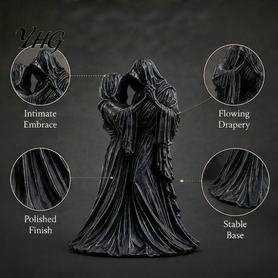 Collectible Gothic Gift Faceless Lovers Figurine, Dark Ghost Couple Sculpture, Mysterious Detailed Craft Desktop Ornament for Shelf Mantel Table Home