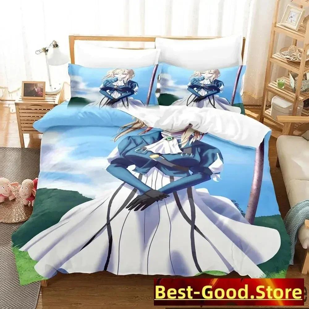 Anime Violet Evergarden Drukowany Zestaw Pościeli Poszwa na Kołdrę Poszewka na Poduszkę Zestaw Pościeli Pościel Prześcieradło Pokrowiec na Kołdrę Rozmiar Pełny Queen King