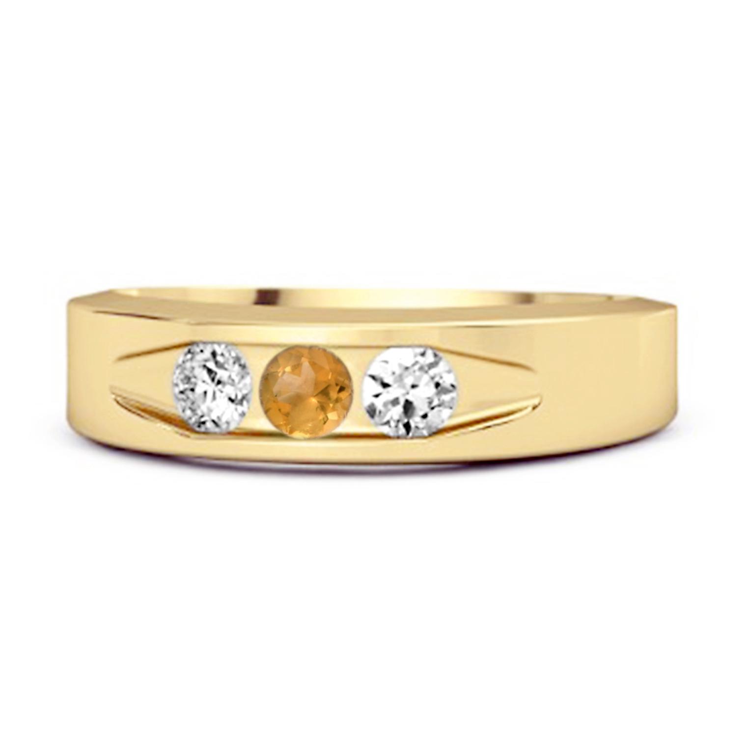 Citrine Three Stone Band Ring - 925 Sterling Silver Gold Vermeil 7.5 жёлтый